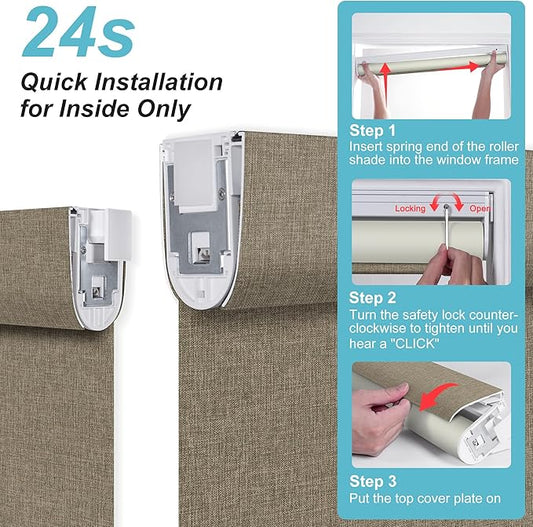 BERISSA Smart Motorized Blinds with Remote,No Drill Automatic Roller Blinds for Indoor Windows,Blackout Linen Fabric,Electric Shades for Windows Home Office,Linen Brown,Custom Size