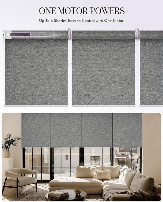 Graywind Smart Coupled Roller Shades Compatible with Alexa Google Custom Size Extra Large Motorized Blinds for Windows(Striped Grey)