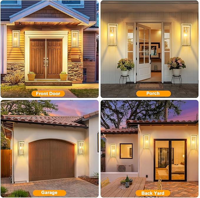 19" Gold Outdoor Light Fixture, 2 Pack Large Size Outdoor Sconce Lights with Clear Glass Shade, Waterproof Porch Lighting Exterior Light Fixture for Front Door, Garage