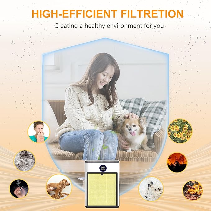 AP303 AP304 Replacement Filters, Compatible with DAYETTE & FRESHDEW Air Purifier AP303/AP304, H14 HEPA Filter with Activated Carbon, 2 Pack (Pet Filter)