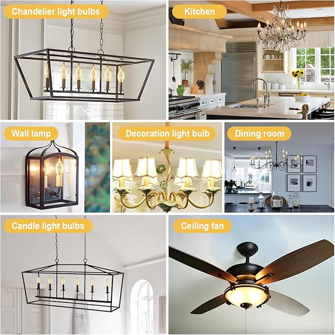 Qualilux Dusk to Dawn Candelabra LED Bulbs CA11, Vintage Full Amber Glass, Non-Plastic, Warm Amber 2300K, 4W=40W, 400LM Auto On/Off Light Sensing Bulb, Non-dimmable, E12 Base, 6-Pack, HQ-H049