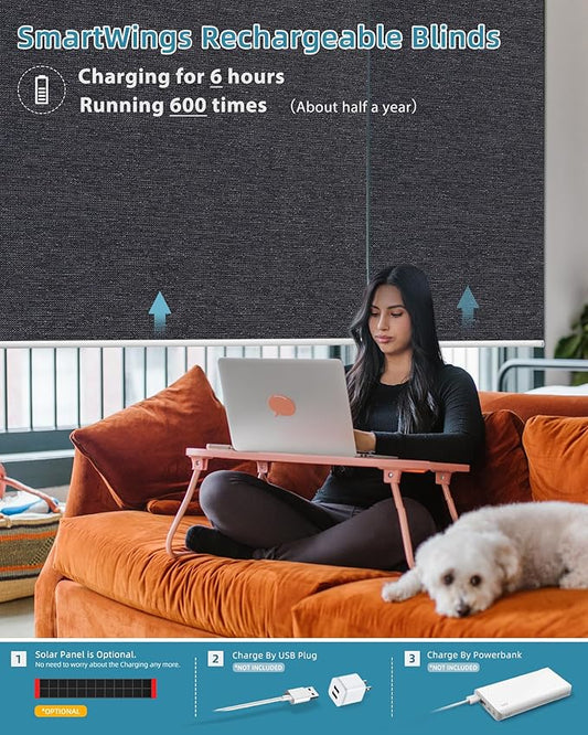 SmartWings Motorized Smart Blinds with Remote, Custom Automatic 100% Blackout Roller Shade Compatible with Alexa/Homekit/Google, Electric Smart Blinds for Indoor Windows, Eclipse Raven Black