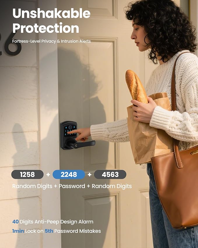 Smart Fingerprint Keyless Keypad Door Lock with Handle Biometrics Deadbolts