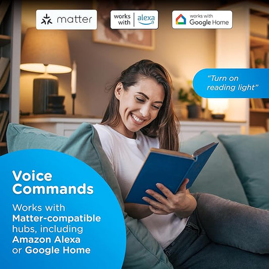 Enbrighten Vibe Indoor Dual-Outlet Wi‑Fi Matter Smart Plug, 2.4GHz, No Hub Required, Compatible with Alexa and Google Assistant, Dual Grounded Plug‑in Outlets, 81198-TS1