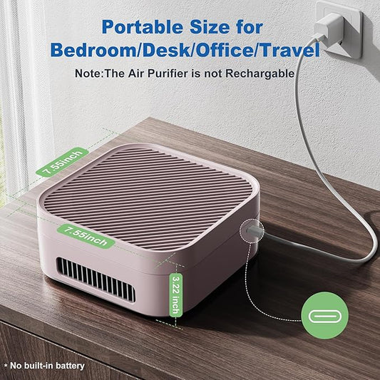 Air Purifiers for Home, TDBYWAE Air Purifier for Bedroom Up to 600 ft², H13 True HEPA Air Purifier for Pets Dust Dander Pollen Odor Smoke, with New Quiet Wind Wheel System, for Desk/Car/Travel(Pink)