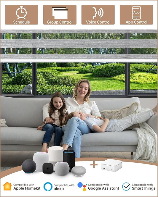 Kincmo Motorized Blinds with Remote, Motorized Zebra Shades Work with Apple Homekit,Alexa,Google Home, Customized Electric Blinds with Remote,App,Voice Control (70% Blackout Galaxy Grey)