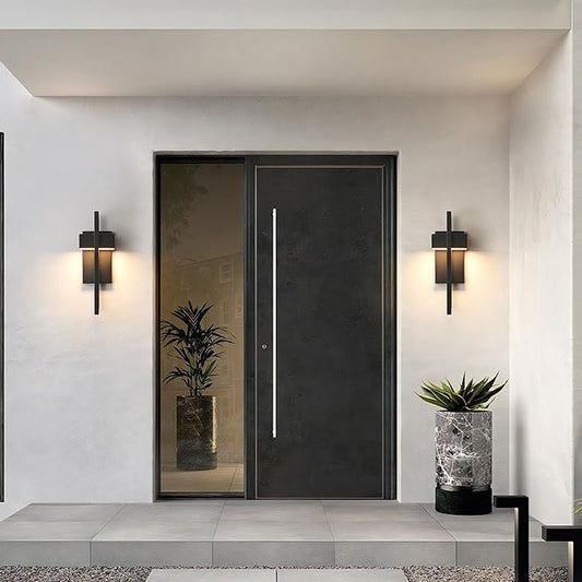 Modern Large Outdoor Wall Lights 3000K Integrated LED Outdoor Wall Sconces Lighting, Exterior Lighting Fixtures Outside Wall Mount Lights for House Porch Front Door Garage, Matte Black 1Pack