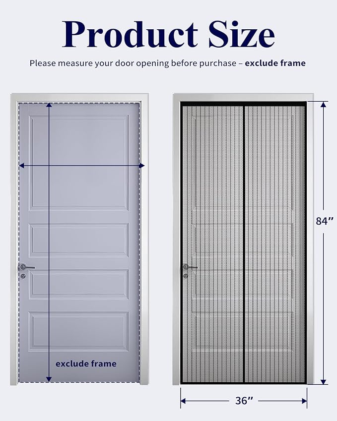 Kitsure Magnetic Screen Door - 36.0 x 84.0 in Retractable Screen Door Mesh for Front Door or Sliding Door, Pet & Kid Friendly, Hands-Free Closure Keeps Bugs Out & Lets Breeze in, Stripe Black