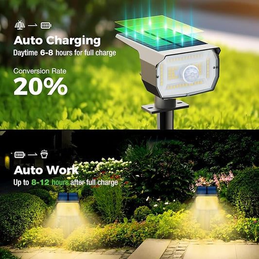 nipify 6 Pack Solar Lights Outdoor Waterproof, Motion Sensor Spot Lights 3 Modes Solar Powered Spotlights 2-in-1 Auto On/Off Landscape Lighting for Outside Yard Wall Garden, Warm White