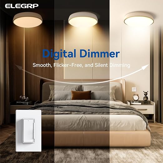 ELEGRP Dimmer Light Switch for 300W Dimmable LED/CFL Lights and 600W INC/HAL Bulbs, Single Pole/3-Way LED Slide Dimmer Light Switch, Wall Plate Included, UL Listed, 2 Pack, Matte White
