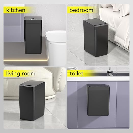 kaylowe Automatic Bathroom Trash Can Touchless 2.6 Gallon Garbage Cans with Lid Small Slim Motion Sensor Smart Trash Bin for Kitchen, Bedroom, Office, Living Room, Black
