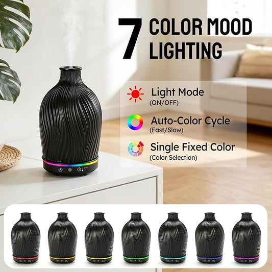 Essential Oil Diffuser 150ml,Resin Diffuser Ultrasonic Aromatherapy Humidifier with 1/2/4H Timer, 7 Color Lights, Auto Shut-Off, Whisper-Quiet for Home Bedroom Office(Black)