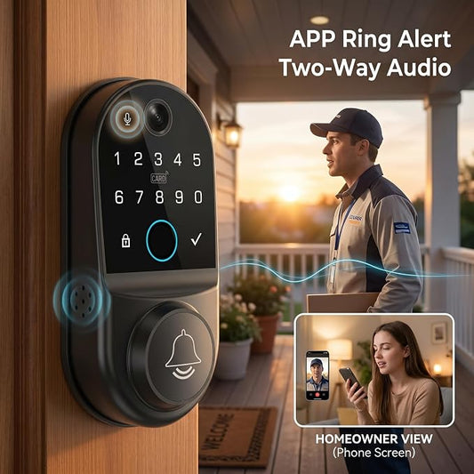 Smart Locks for Front Door: Electronic Keypad Deadbolt with Camera 1080p HD Night Vision & Built-in WiFi & Remote App Control Keyless Entry Digital Fingerprint Door Lock