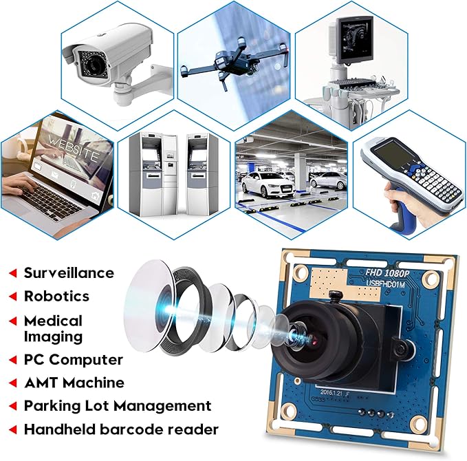 SVPRO 1080P USB Camera Module - HD Webcam Board with 3.6mm Lens and 1/2.7'' CMOS OV2710 Sensor, Embedded Security Camera for Computer, Windows,MacOS,Linux and Android