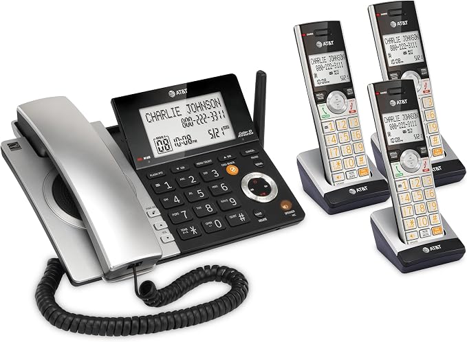AT&T CL84307 Dect 6.0 Expandable Corded/Cordless Phone with Smart Call Blocker, Silver/Black with 3 Handsets (Pack of 2)