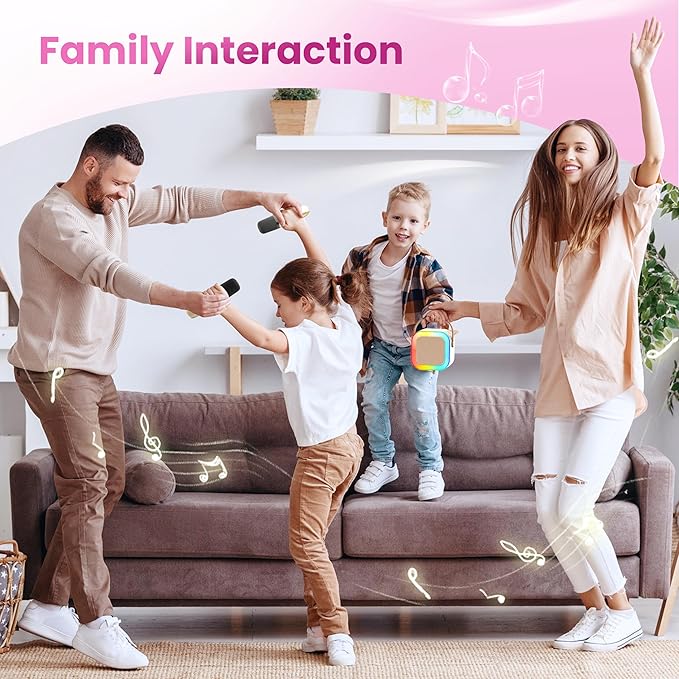 Mini Karaoke Machine for Kids Adults, 2026 TOP Birthday Gifts for Girls Boys 3,4,5,6,7,8+Year Old Toddler Toys, Portable Bluetooth Speaker with 2 Wireless Karaoke Microphones Player (Gold)