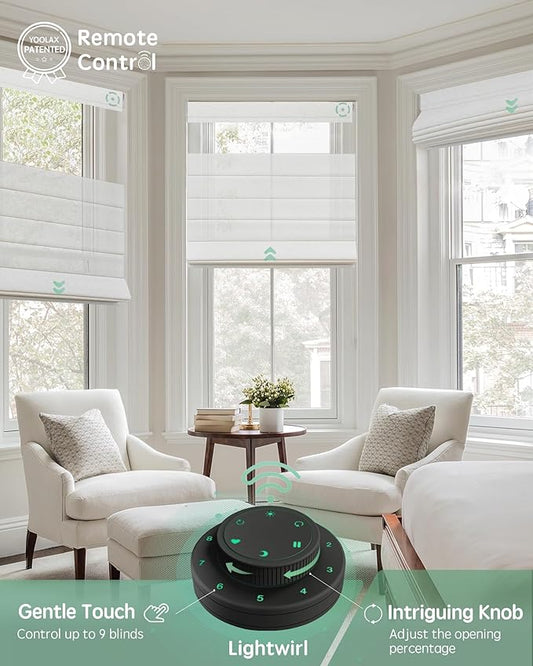 Yoolax Smart Top Down Bottom Up Roman Shades, Motorized Roman Shades with Remote, Semi Sheer Smart Blinds Work with Alexa, Google Home, Apple Homekit for Living Room, Customized (Starry White)