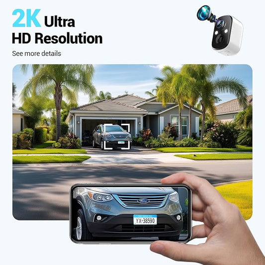 Techage 2K Solar Security Cameras Wireless Outdoor, 2K Battery Powered WiFi Cameras for Home Security with AI Motion Detection, Color Night Vision, 2-Way Talk, IP66 Waterproof, Cloud/SD Storage 2 Pack