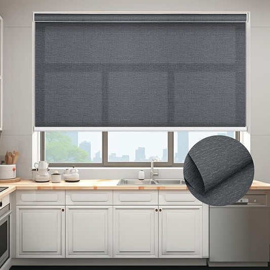 Changshade Custom Size Cordless Roller Shades, Light Filtering Roller Window Blinds with Thermal Insulated for Office, Living Room, Bedroom, Kitchen, Veins Black