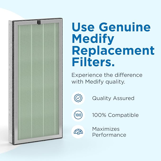 Medify MA-40 Genuine Replacement Filter for Allergens, Smoke, Wildfires, Dust, Odors, Pollen, Pet Dander | 3 in 1 with Pre-filter, True HEPA H14 and Activated Carbon for 99.99% Removal | 1-Pack