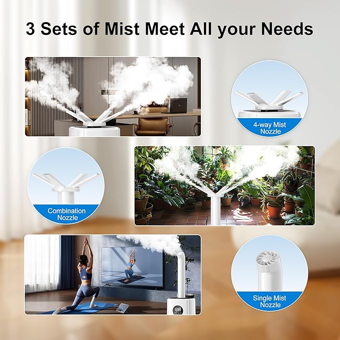 Uthfy 5.5Gal/21L Humidifier for Large Room 3000sq.ft, 2000ml/h Dual 360° Nozzles Ultrasonic, Whole House Humidifiers,4 Atomizing Plates, Top Fill, 12H Timer, Remote/Touch Control