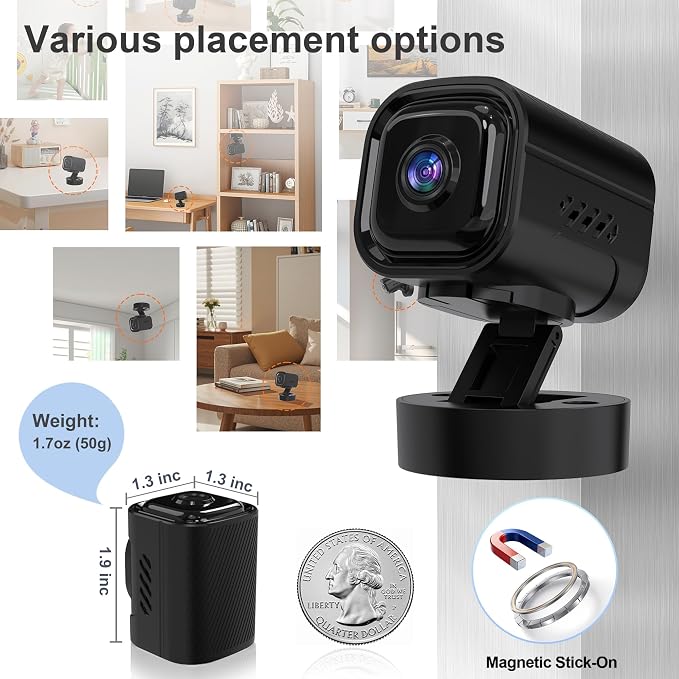 Mini Camera for Home Security,2K Indoor Camera,2.4G WiFi Cam,Black