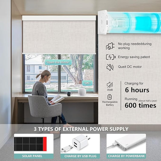 Aprilsmart Motorized Blinds with Remote,Compatible with Apple HomeKit Alexa Google Home- Voice and app Control,Motorized Roller Shades 100% Blackout Custom Size(Vigor Milky-11)