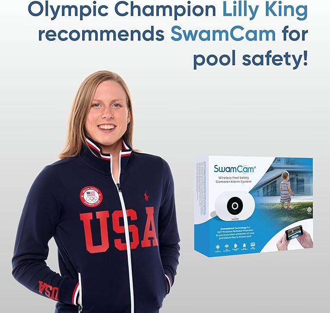 SwamCam Pool Alarm Wi-Fi Camera System – ASTM F2208 Certified – Smart Pool Safety for In-ground & Above-Ground Pools – Real-Time Alerts & Live View (Camera & Repeater/Alarm Only)