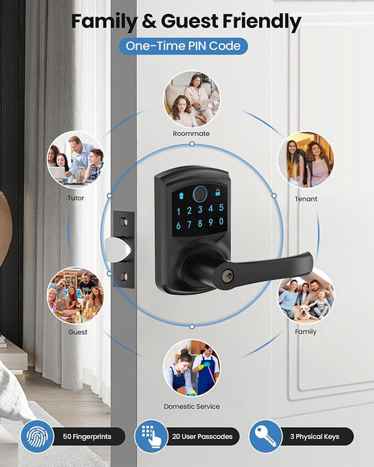 Smart Fingerprint Keyless Keypad Door Lock with Handle Biometrics Deadbolts