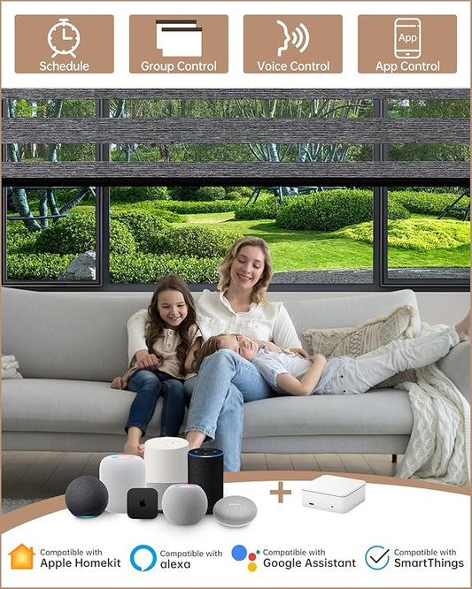 Kincmo Motorized Blinds with Remote, Motorized Zebra Shades Work with Apple Homekit,Alexa,Google Home, Customized Electric Blinds with Remote,App,Voice Control (60% Blackout Monet Black)