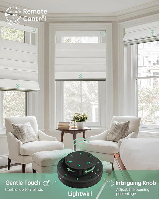 Yoolax Smart Top Down Bottom Up Roman Shades, Motorized Roman Shades with Remote, Blackout Smart Blinds Work with Alexa, Google Home, Apple Homekit for Living Room Bedroom, Customized (Foggy Thread)