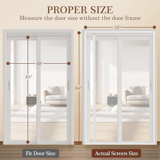 Yotache White Reversible Left Right Side Opening Magnetic Screen Door Fits Door Size 48 x 83, Reinforced Sewing Mesh for Balcony, French, Sliding Glass Door, Actual Screen Size 50" x 84"