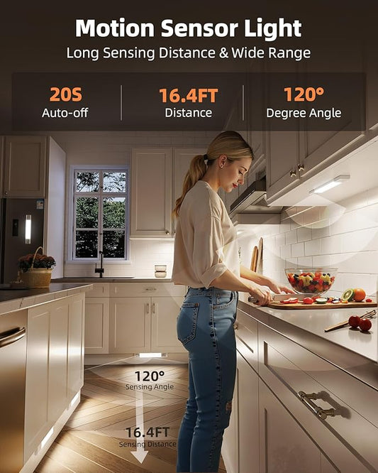 EZVALO 6-Pack Under Cabinet Lighting, Wireless Closet Lights, 50 LED Rechargeable Motion Sensor Light, Dimmable, 3 Color Temperatures, 11.8 inch Counter Lights for Kitchen, Pantry, Bedroom, Wardrobe