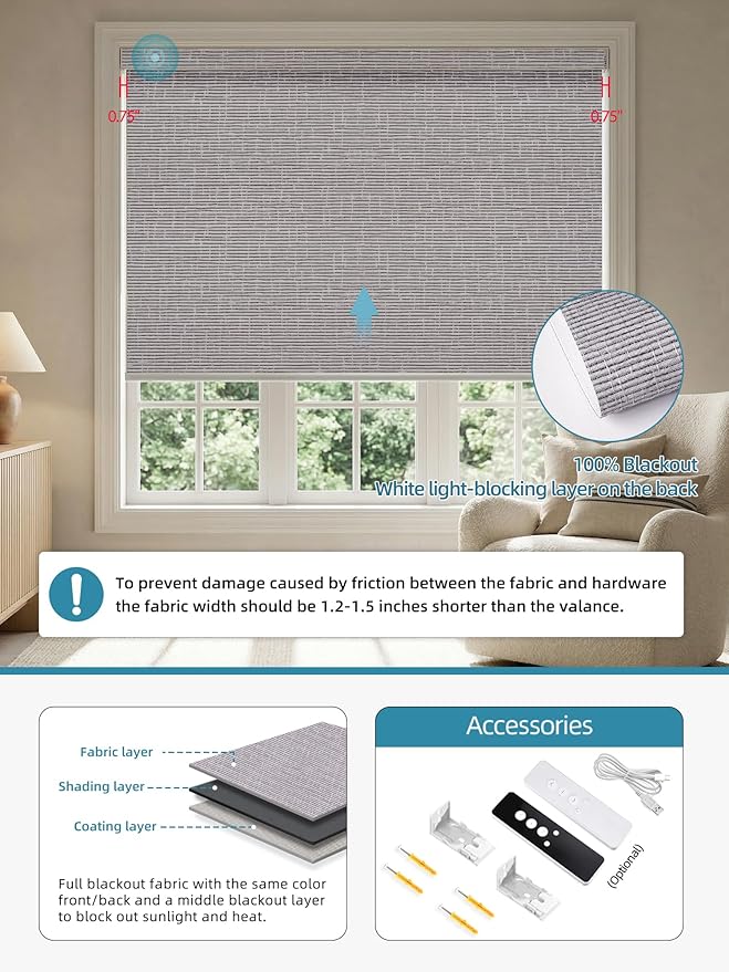 SmartWings Motorized Smart Blinds with Remote, Custom Automatic 100% Blackout Roller Shade Compatible with Alexa/Homekit/Google, Electric Smart Blinds for Indoor Windows, Safari Rock Grey