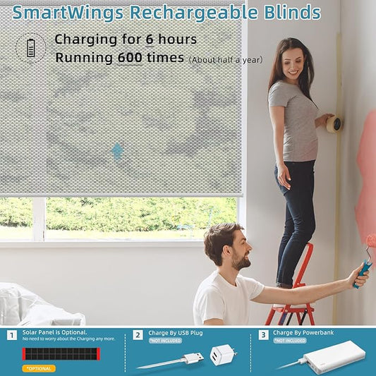 SmartWings Motorized Smart Blinds for Windows in Light Filtering, Electric Remote Roller Shades Compatible with Alexa/Google Home/Homekit, Custom Up to 110”W x 148”H, 5% Openness Aventus White Grey