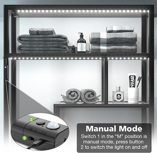 WOBANE LED Closet Light Motion Activated,Battery Powered Stick-on Anywhere,Homelife Motion Sensor Strip Lighting,Rechargeable Night Lights for Closet Hallway Stairway 6.56ft,6000K White,Black
