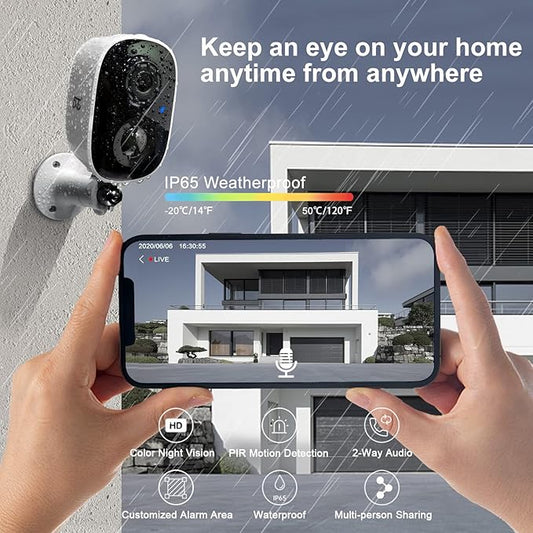 DCT 2Pcs Security Camera Wireless Outdoor, Battery Powered WiFi Surveillance Cameras for Home Security Outside, 2K Color Night Vision AI Motion Detection Siren Alarm Spotlight 2-Way Talk Waterproof