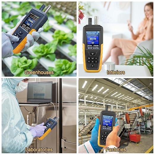 Dust Particle Counter High Sensitivity 3-Channel PM0.3/2.5/10 um Air Quality Monitor 0~1000μg/m³ USB Rechargeable Data Transfer/Temperature and Humidity Monitor