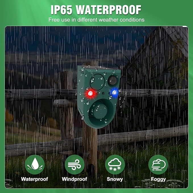 ChunHee Solar Outdoor Motion Sensor Alarm with 3Volume Control & Voice Recording, 129dB Loud Dog Barking Alarm with Red & Blue Strobe Light Noise Maker 4Work Modes for Chicken coop, Garden, Farm, Home