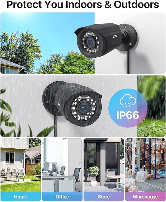ZOSI H.265+ 1080p Security Camera System Outdoor Indoor, 5MP Lite CCTV DVR 8 Channel with 2TB HDD for 24/7 Record & 8 x 1080p Weatherproof Surveillance Bullet Camera, Remote Access, Motion Detection