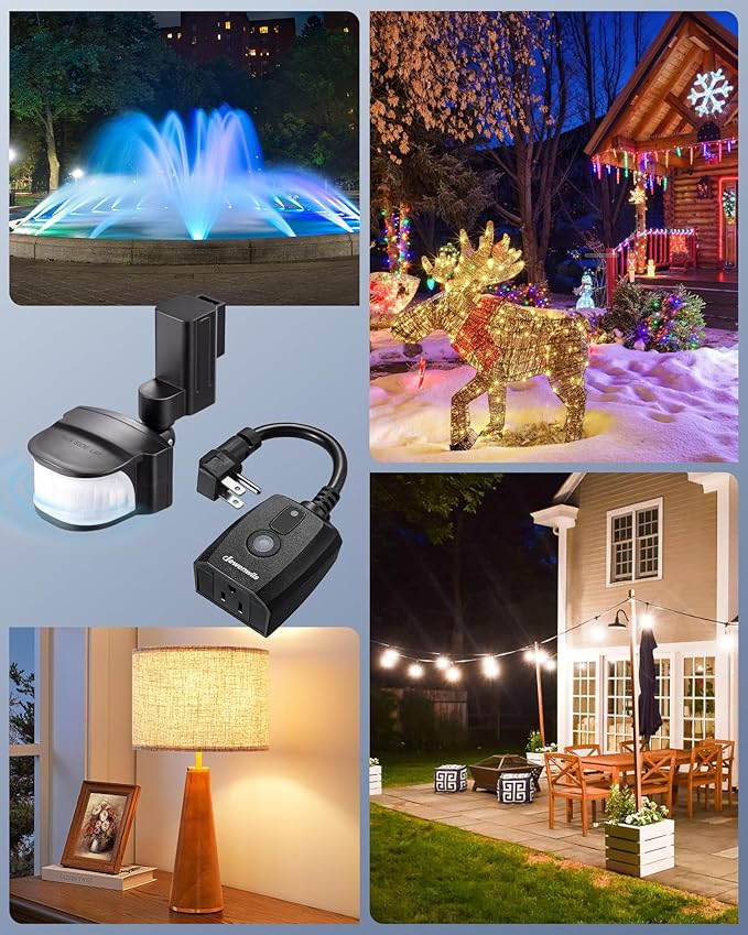 DEWENWILS Motion Sensor Outlet, Indoor Outdoor Motion Sensor Plug Outlet, Adjustable Sensing Angle,50FT Detection Range, 100FT Wireless Light Switch Transmitter, No Wiring, Long Time Delay