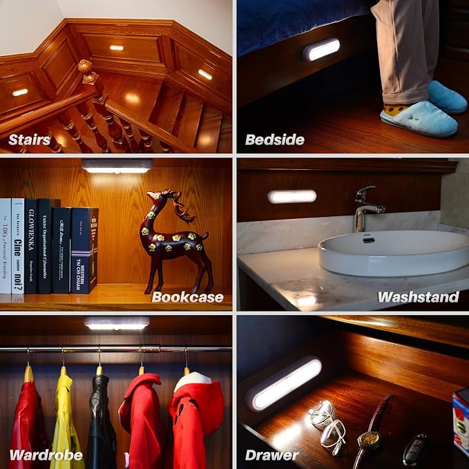 STAR-SPANGLED 9 Pack 7” Motion Sensor Lights Indoor Battery Operated, Stick on LED Light for Closet, Stairs, Under Cabinet, Warm White