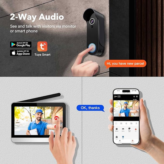 Video Doorbell Camera with Monitor Wireless Door Bell Phone Intercom System with 7" Touch Screen WiFi 1080P, Motion Detection, Night Vision, 2 Way Talk, No Subscription, Tuya App Control