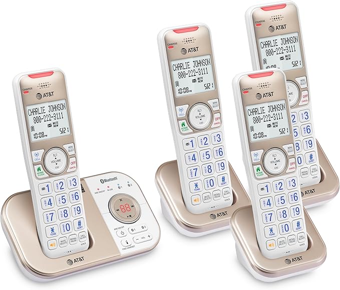 AT&T BL3112-4 Cordless Phone for Home - 4 Handsets, DECT 6.0, Bluetooth Cell Connect, Answering Machine, Smart Call Blocker, Caller ID, Intercom, Expandable