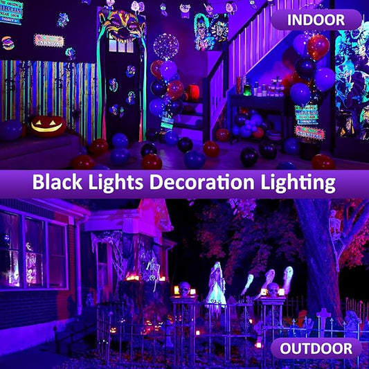 T-SUN 2 Pack 60W Black Lights Outdoor, Blacklight Flood Light with US Plug and Switch, IP66 Waterproof Black Lights for Glow Party, Glow in The Dark, Body Paint Fluorescent Poster Halloween