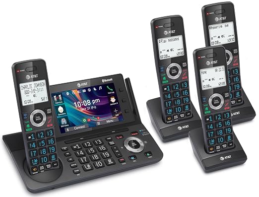 AT&T 4-Handset DECT 6.0 Cordless Home and Business Phone with Answering Machine, 5" Color Display, One-Touch Shortcut, Conference, Intercom, Smart Call Blocker, Bluetooth Connect to Cell: DLP73490