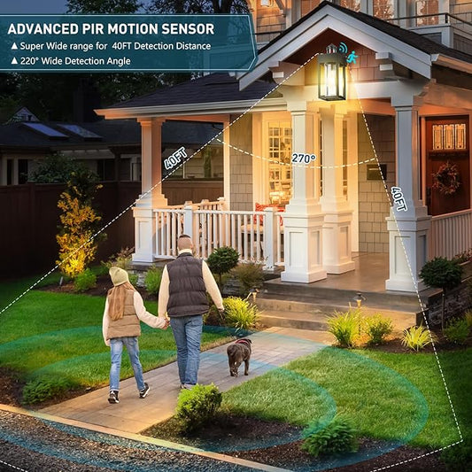 Motion Sensor Outdoor Wall Lanterns 2 Packs, Upgrade Dusk to Dawn Exterior Light Fixture, 3 Lighting Modes, Waterproof Front Porch Lights for Garage Patio Garden House Entryway, Black.
