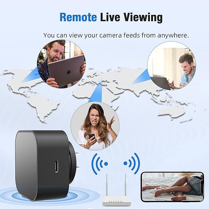 LIZVIE Phone Charger Camera - USB-C Port WiFi Smart Charger Camera - Motion Detection/170° Wide-Angle/SD Storage for Indoor Home/Office/Pets Safe.