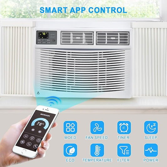 10000 Btu Window Air Conditioner for Home Windows, Window-Mounted Window Ac Unit with Remote & App Control, Sleep, Timer Modes, Ideal for Rooms Up to 450 Square Feet, Low Noise