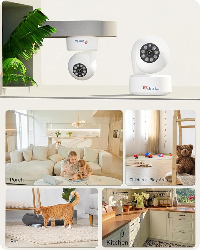 Ctronics 4K 8MP Indoor Security Camera, Auto Tracking, Dual Band WiFi, 65ft IR Night Vision, AI Person/Vehicle/Pet Detection, PC/App 24/7 Recording, 256GB TF/Cloud, FTP/NVR/NAS, Two-Way Audio, 7104K